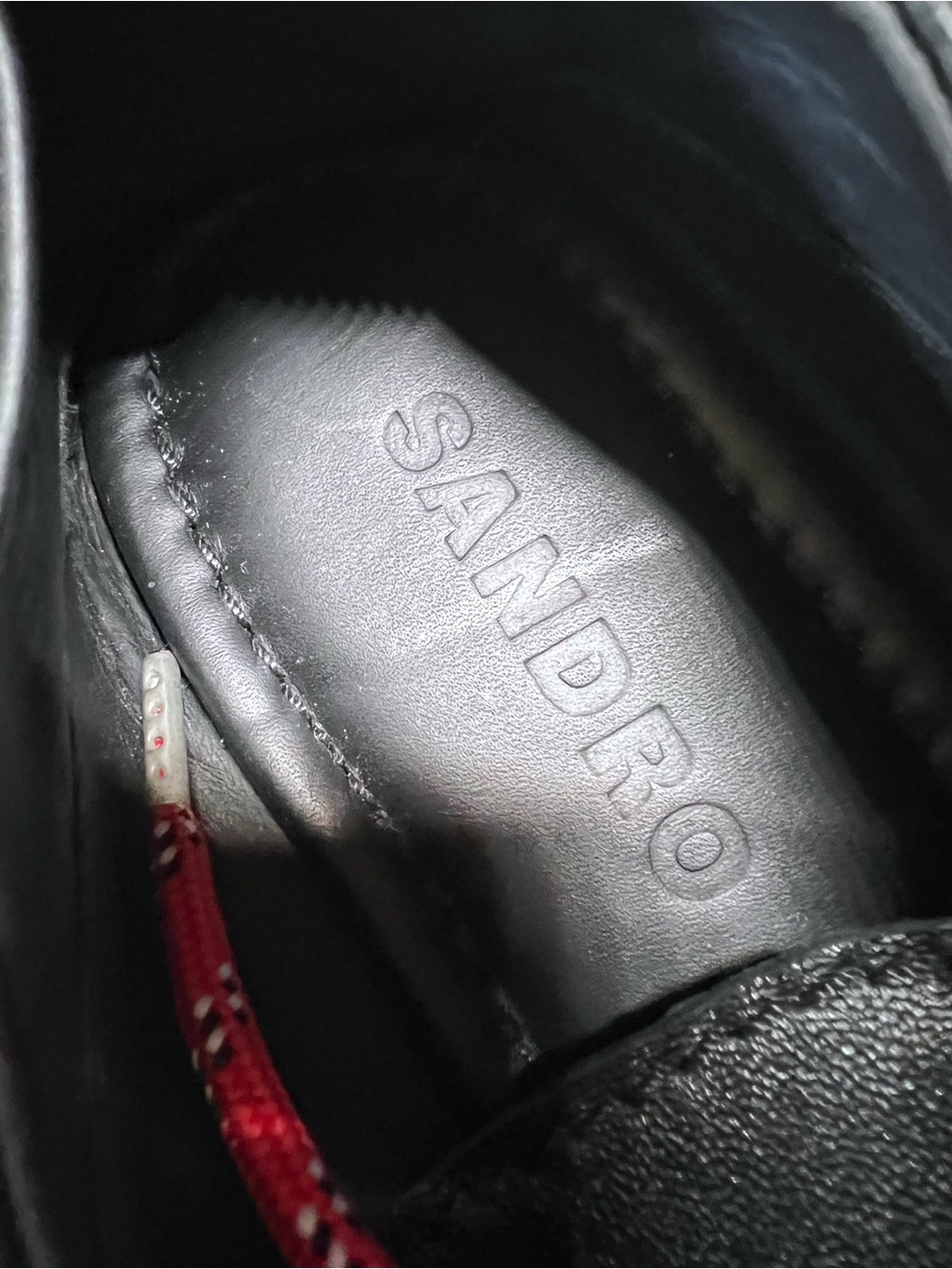 Sandro Women's Boat Shoe Loafers Black Leather Casual Red Laces 38 - Picture 5 of 11